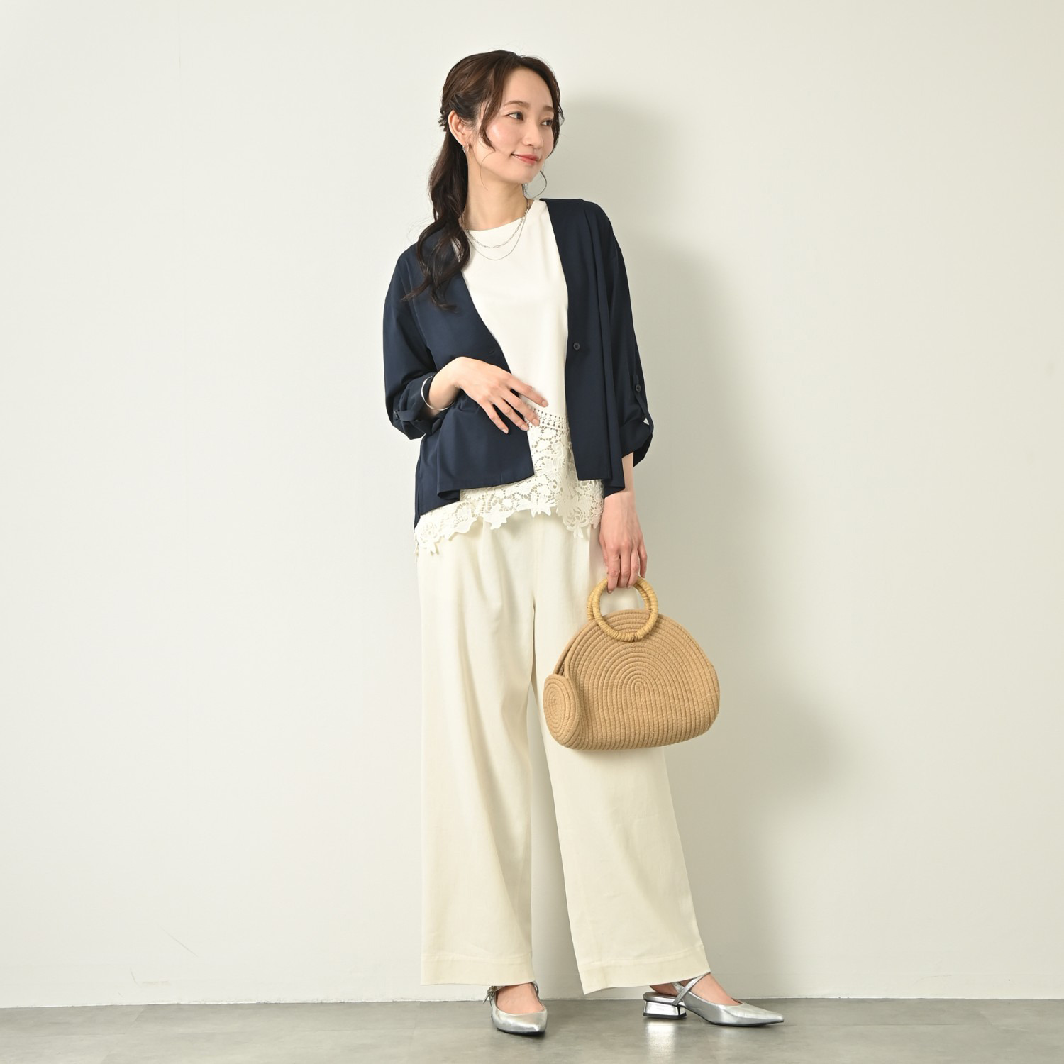 元町ゼラール ギザコットン混 プレミアムハイゲージ スタイルアップ カーディガン