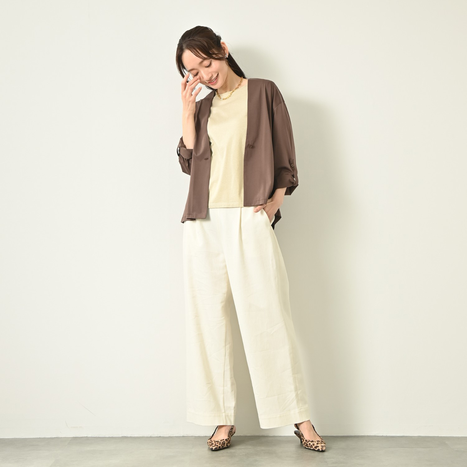 元町ゼラール ギザコットン混 プレミアムハイゲージ スタイルアップ カーディガン