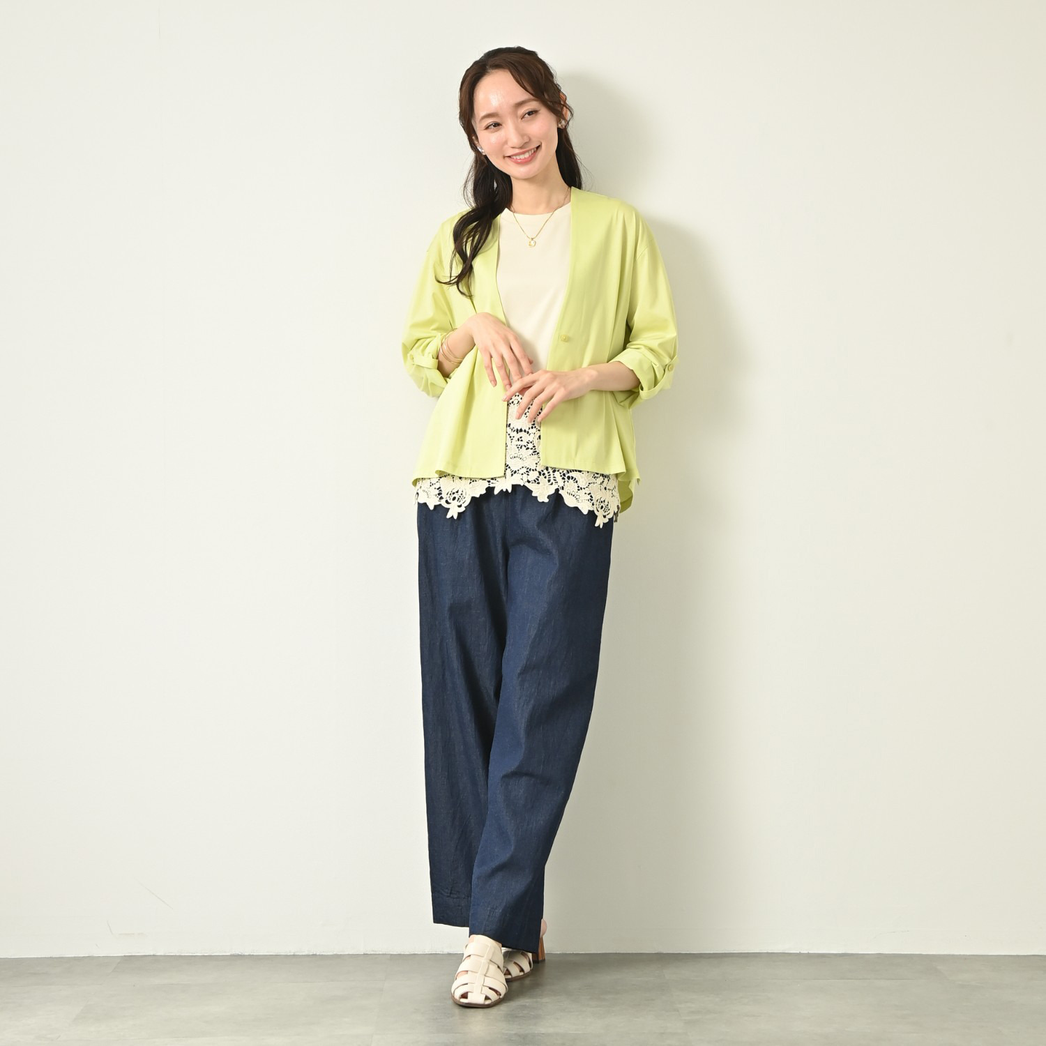 元町ゼラール ギザコットン混 プレミアムハイゲージ スタイルアップ カーディガン