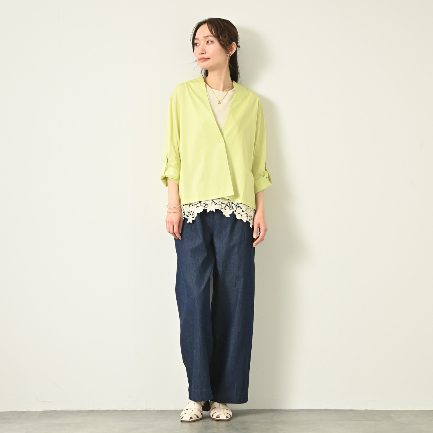 元町ゼラール ギザコットン混 プレミアムハイゲージ スタイルアップ カーディガン