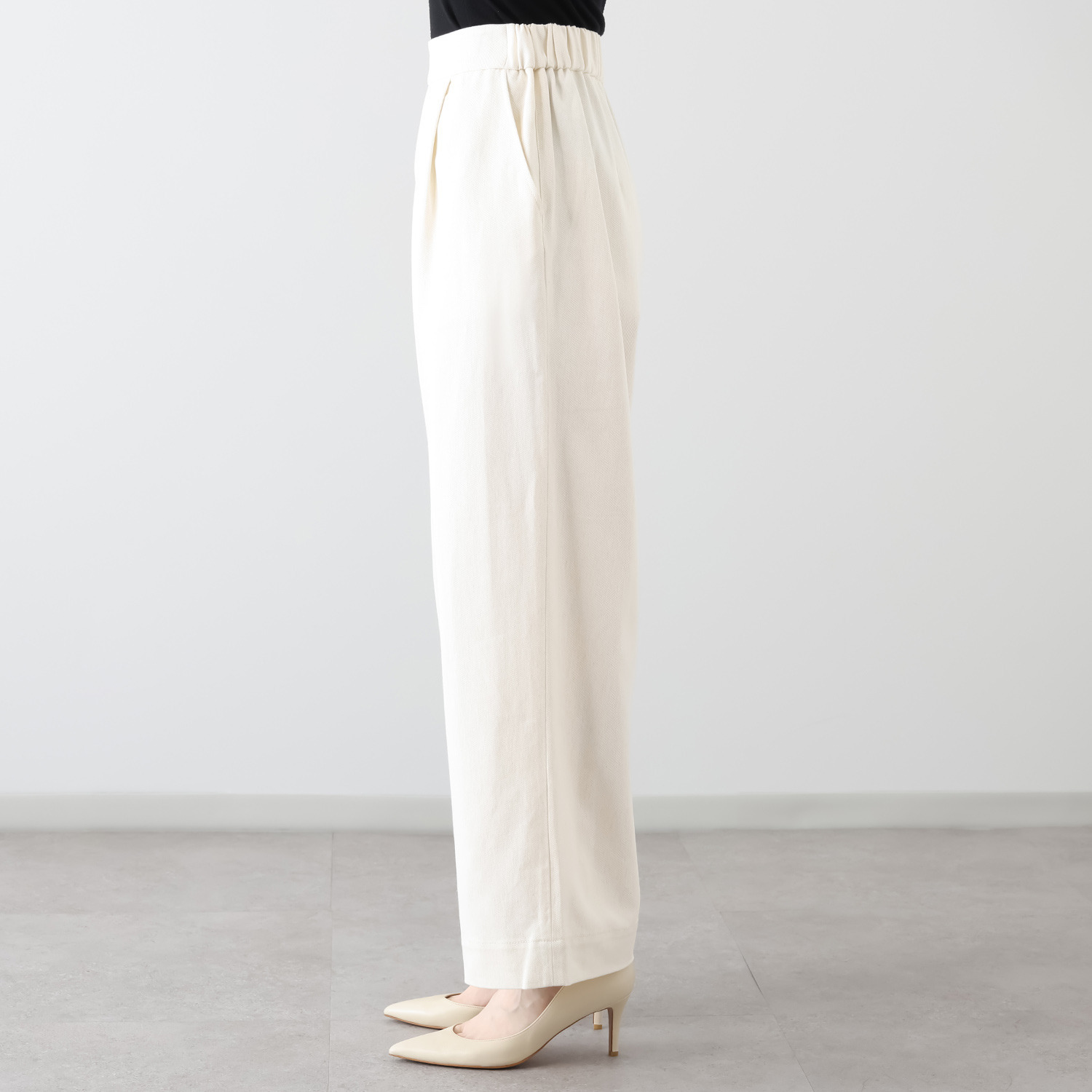 元町ゼラール フランス産リネン使用 ライトオンスデニム きれいめワイドストレート パンツ