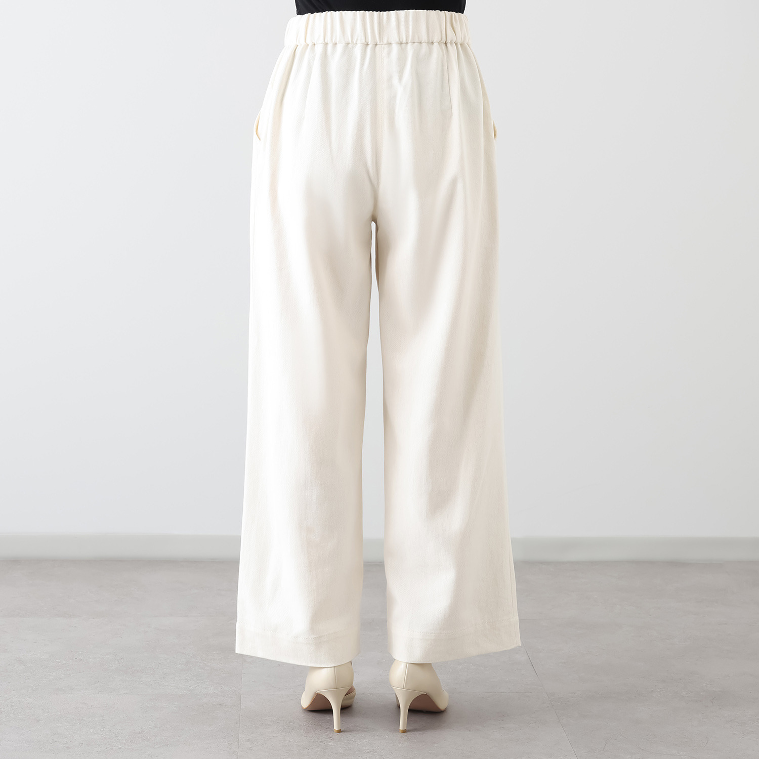 元町ゼラール フランス産リネン使用 ライトオンスデニム きれいめワイドストレート パンツ