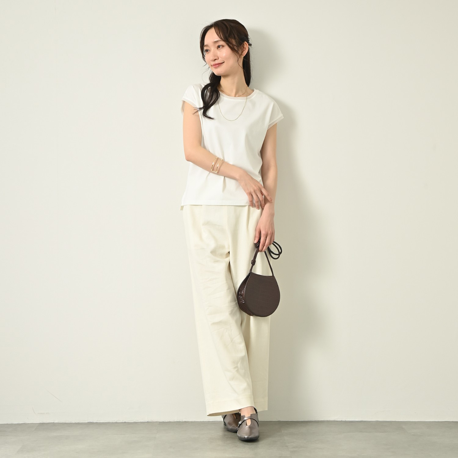 元町ゼラール フランス産リネン使用 ライトオンスデニム きれいめワイドストレート パンツ