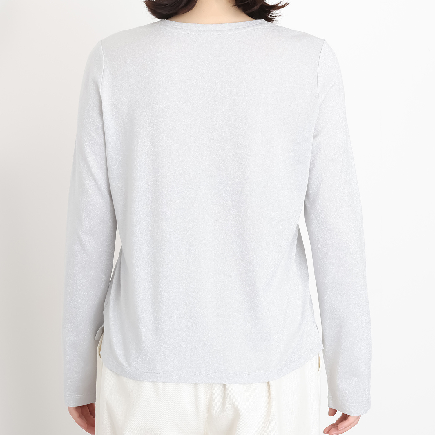 元町ゼラール ふんわりコットン混 上品ラメプレーティング ラウンドネック プルオーバー