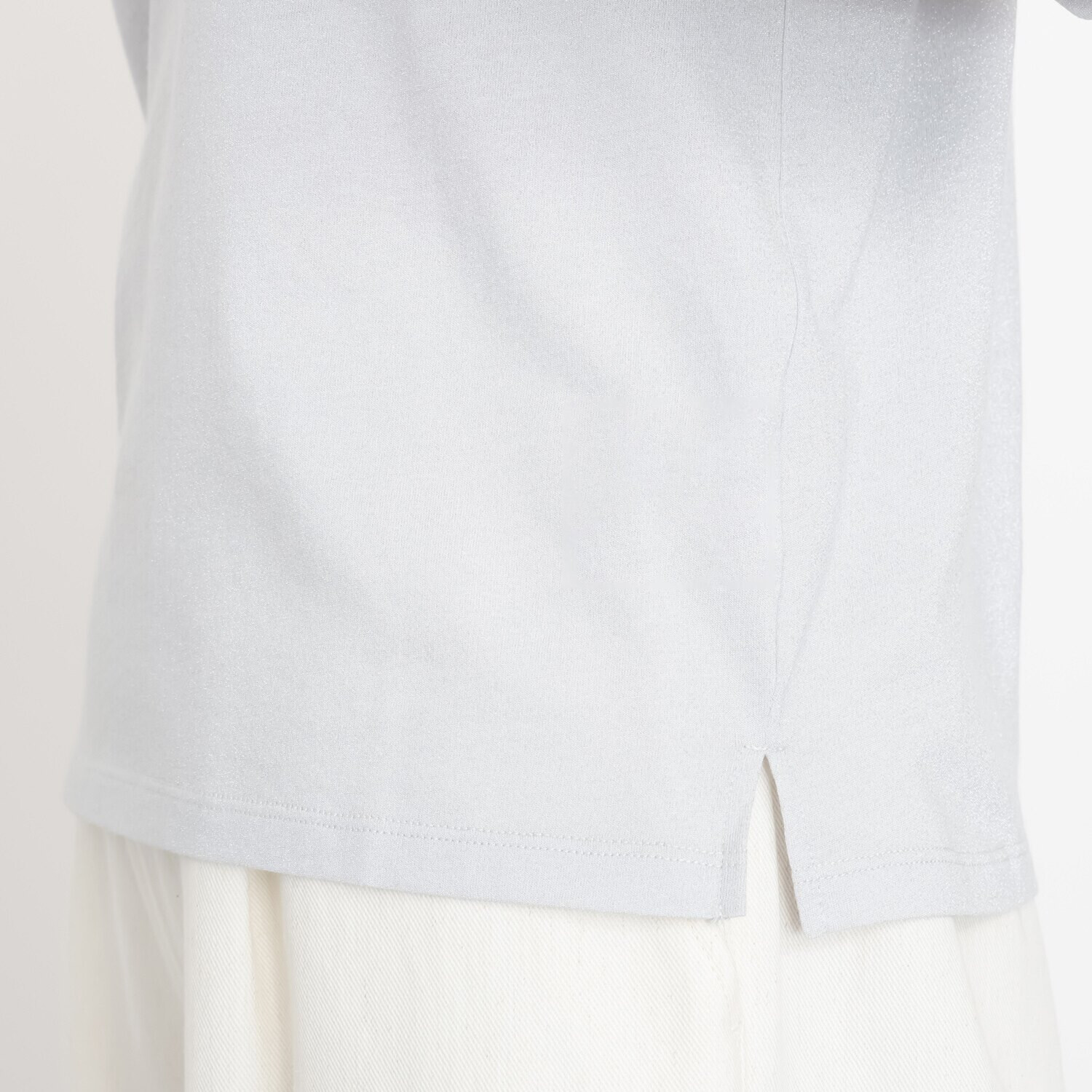 元町ゼラール ふんわりコットン混 上品ラメプレーティング ラウンドネック プルオーバー