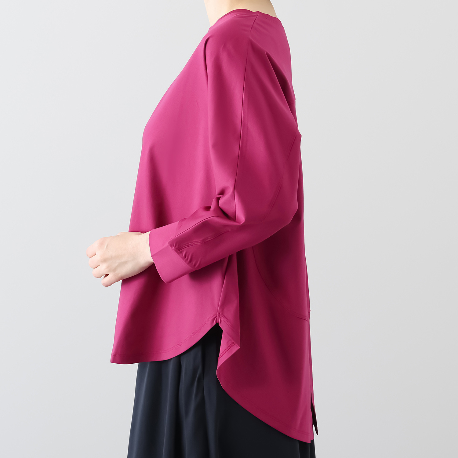 元町ゼラール ギザコットン１００％ プレミアムスムース ラウンドフォルム ドルマンスリーブ チュニックプルオーバー