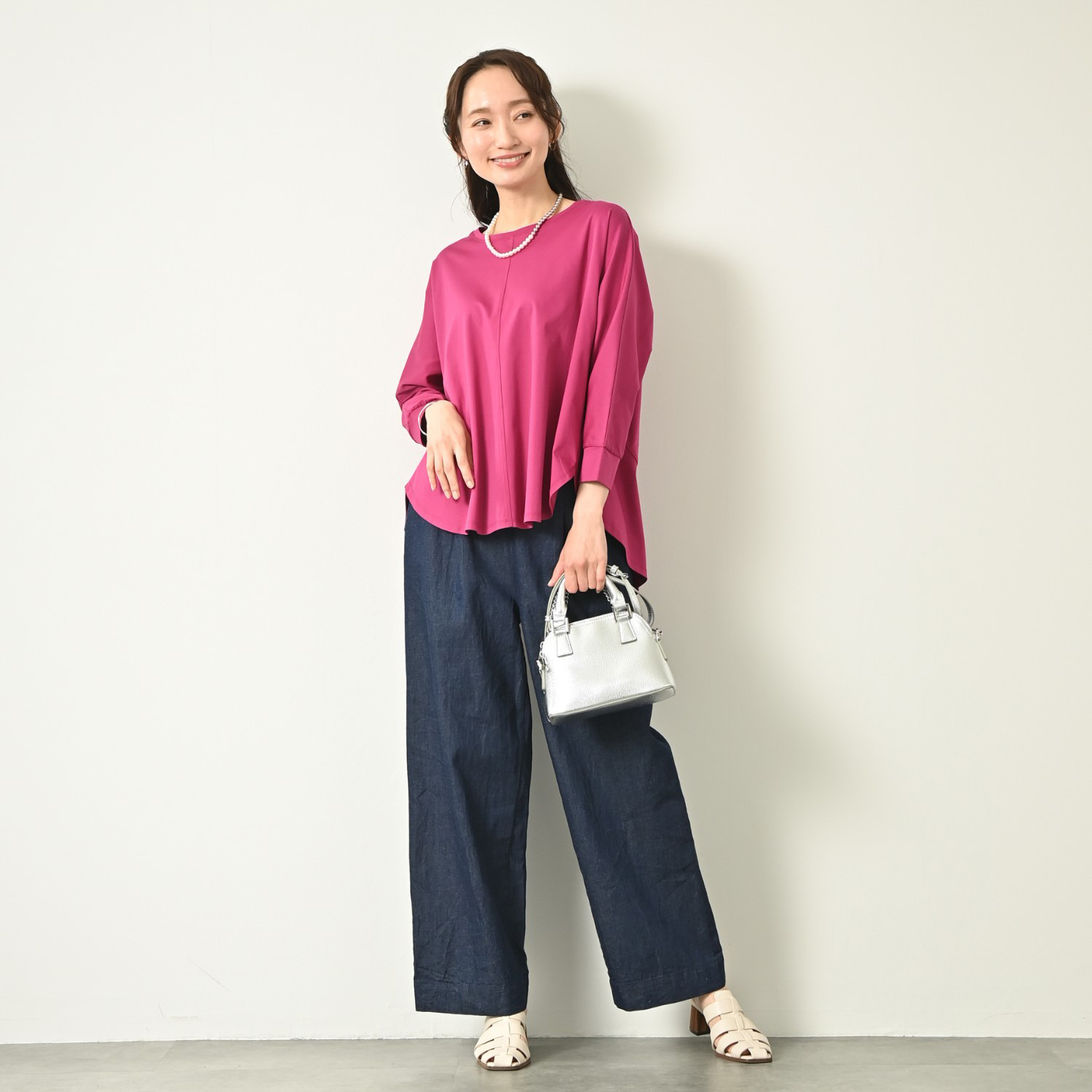 元町ゼラール ギザコットン１００％ プレミアムスムース ラウンドフォルム ドルマンスリーブ チュニックプルオーバー