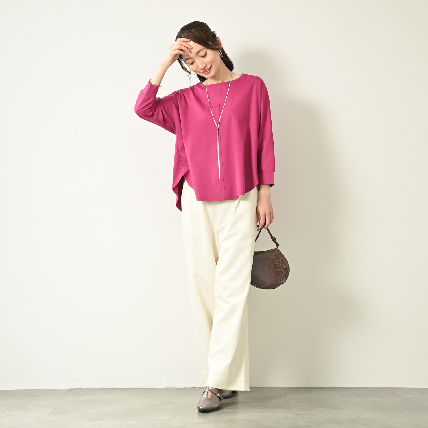 元町ゼラール ギザコットン１００％ プレミアムスムース ラウンドフォルム ドルマンスリーブ チュニックプルオーバー