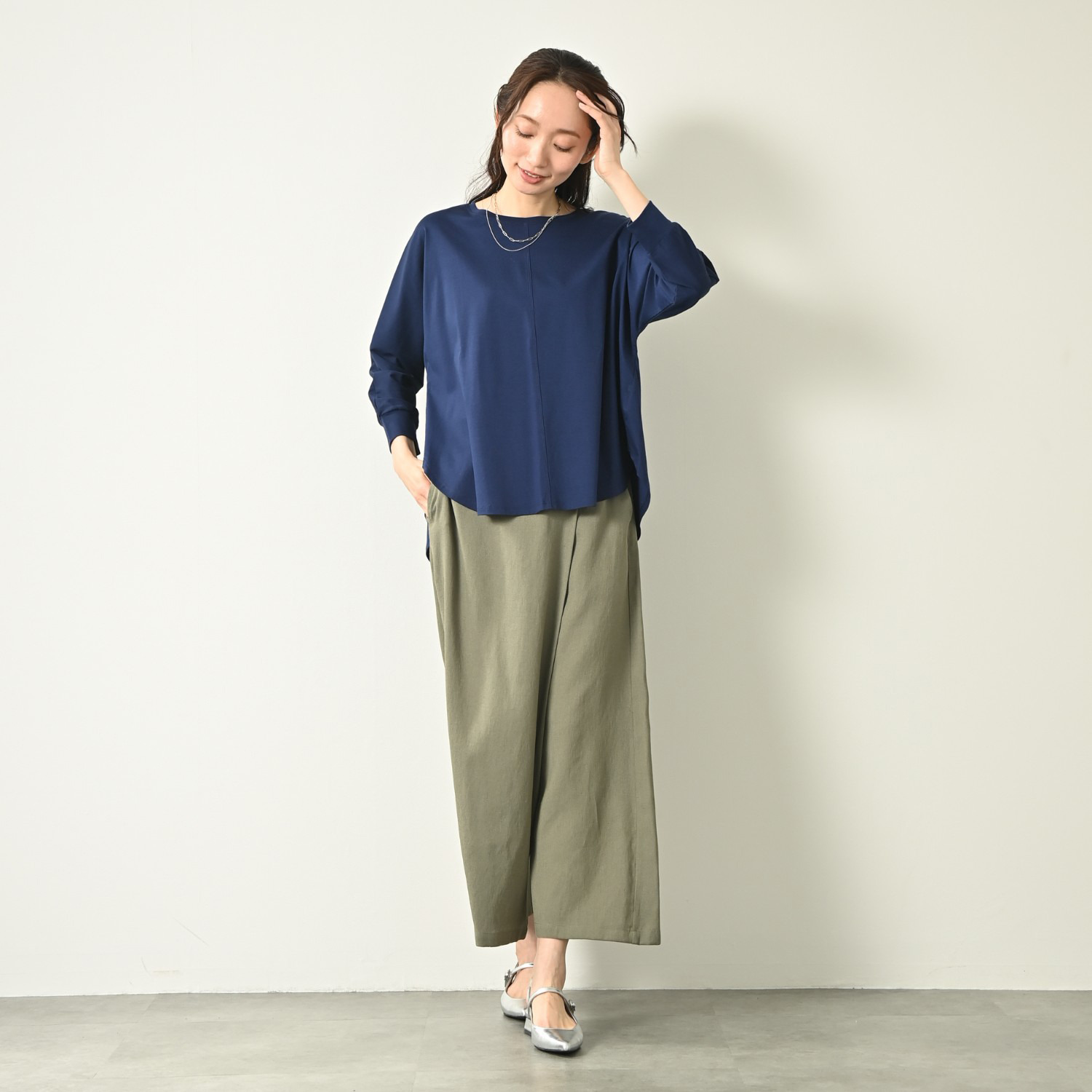 元町ゼラール ギザコットン１００％ プレミアムスムース ラウンドフォルム ドルマンスリーブ チュニックプルオーバー