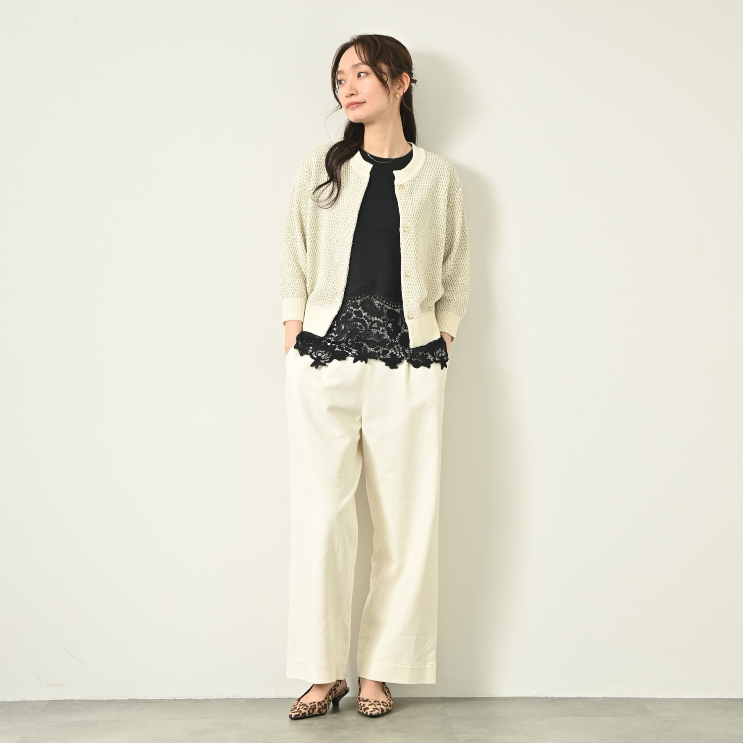 元町ゼラール コットン混リリヤーン ラメ入りツイード編 ニットカーディガン