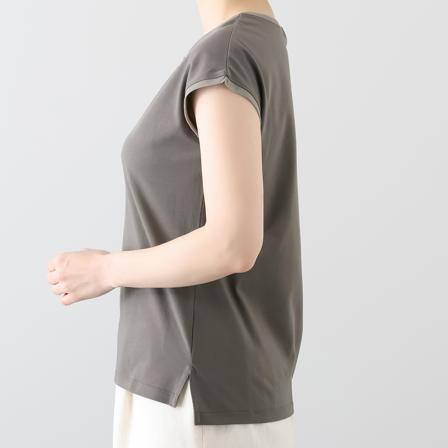 元町ゼラール ギザコットン混 プレーティング 天竺 ラウンドネック プルオーバー