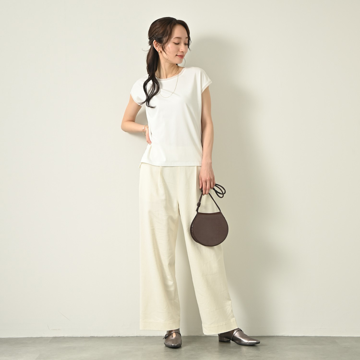 元町ゼラール ギザコットン混 プレーティング 天竺 ラウンドネック プルオーバー