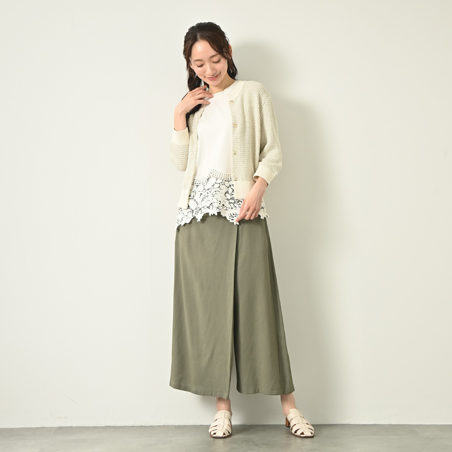 元町ゼラール ドレープ感が美しい！ しなやかオックス ラップデザインパンツ