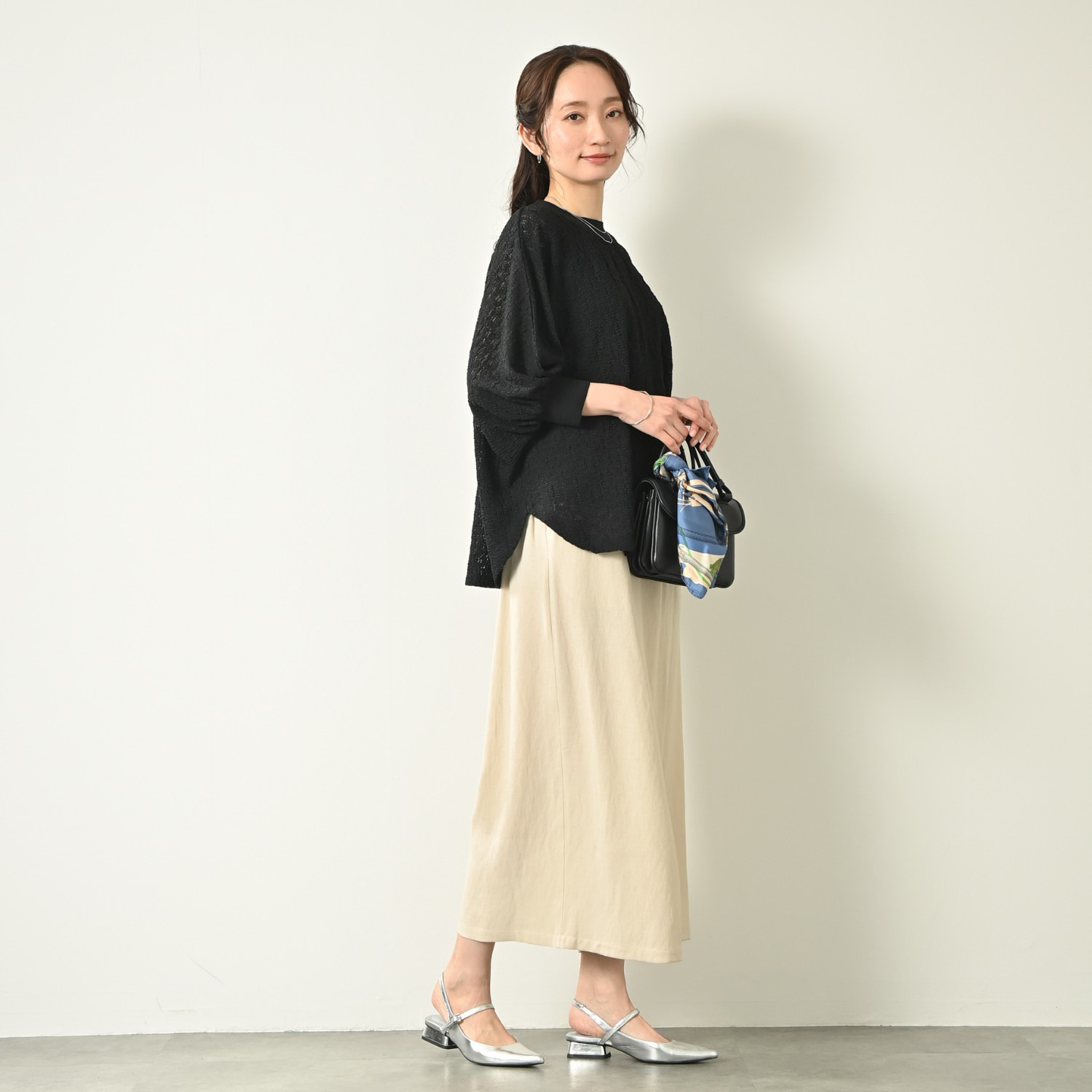 元町ゼラール ドレープ感が美しい！ しなやかオックス ラップデザインパンツ