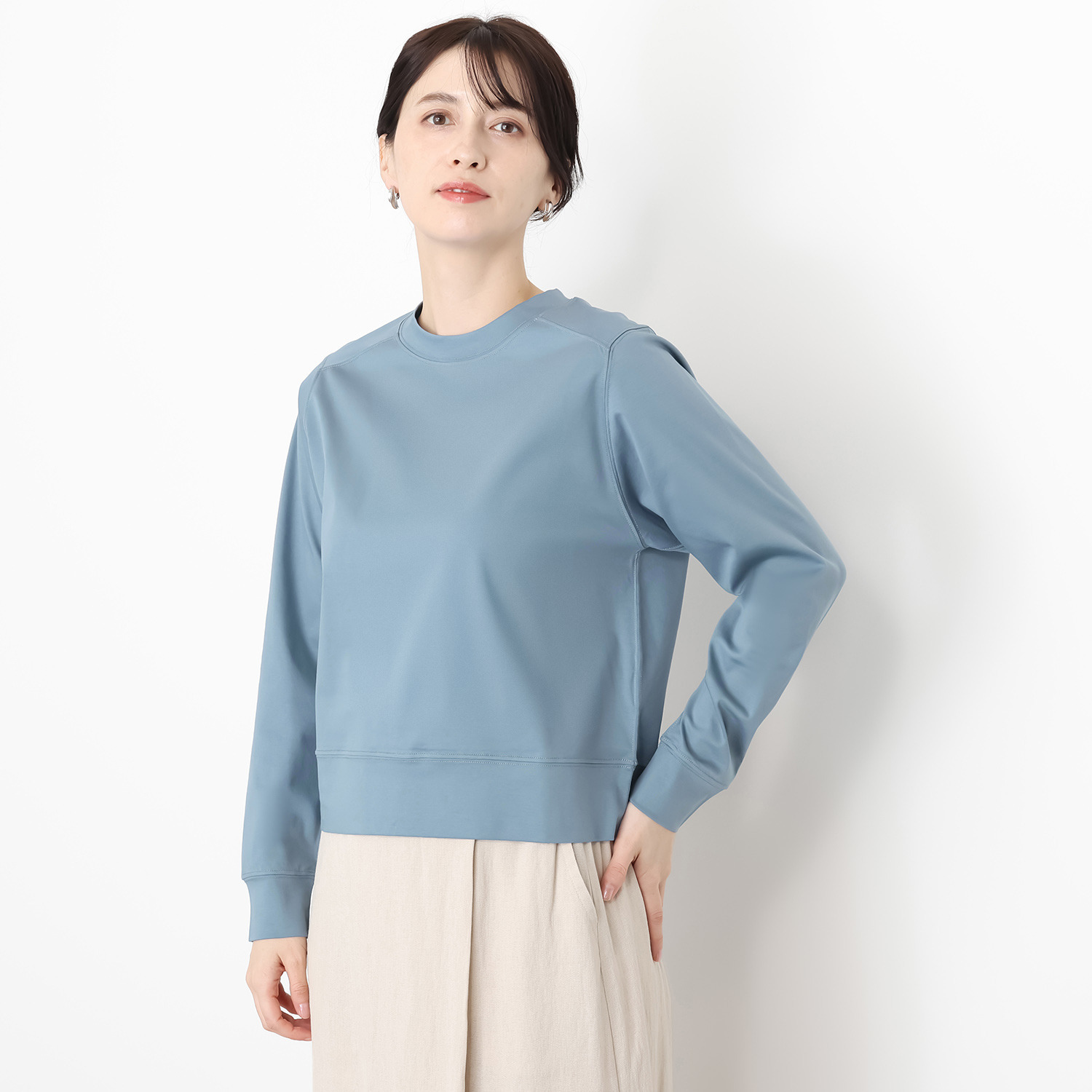 元町ゼラール ギザコットン１００％ プレミアムスムース セットインスリーブ プルオーバー