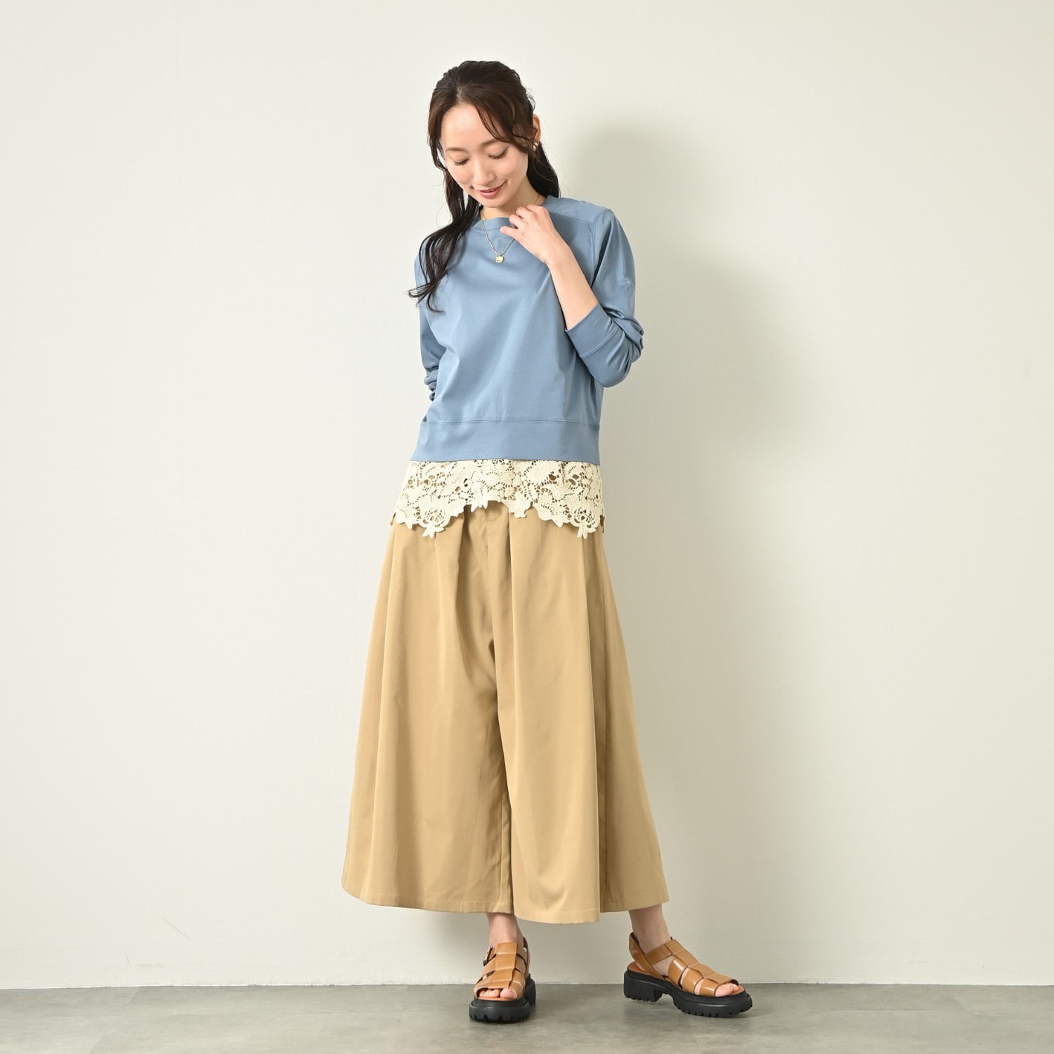 元町ゼラール ギザコットン１００％ プレミアムスムース セットインスリーブ プルオーバー