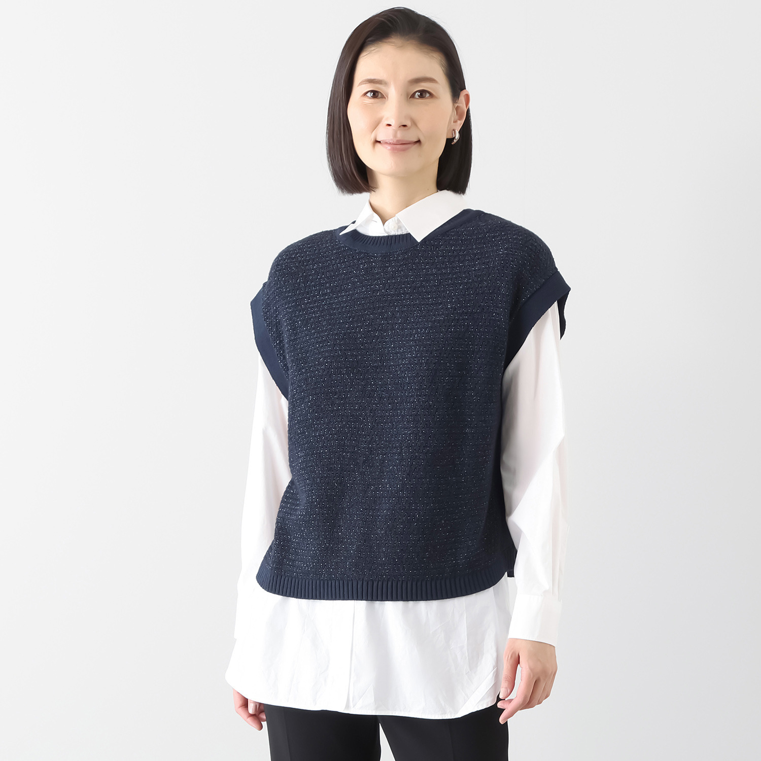 元町ゼラール コットン混リリヤーン ラメ入りツイード ２ウェイニットジレ