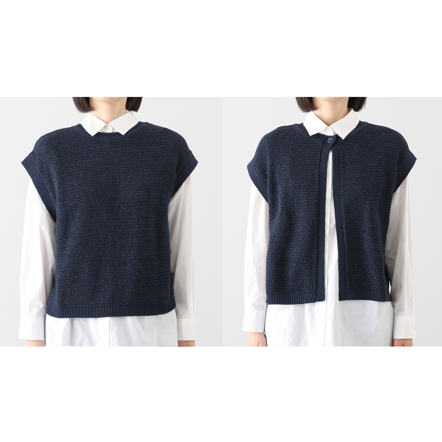 元町ゼラール コットン混リリヤーン ラメ入りツイード ２ウェイニットジレ