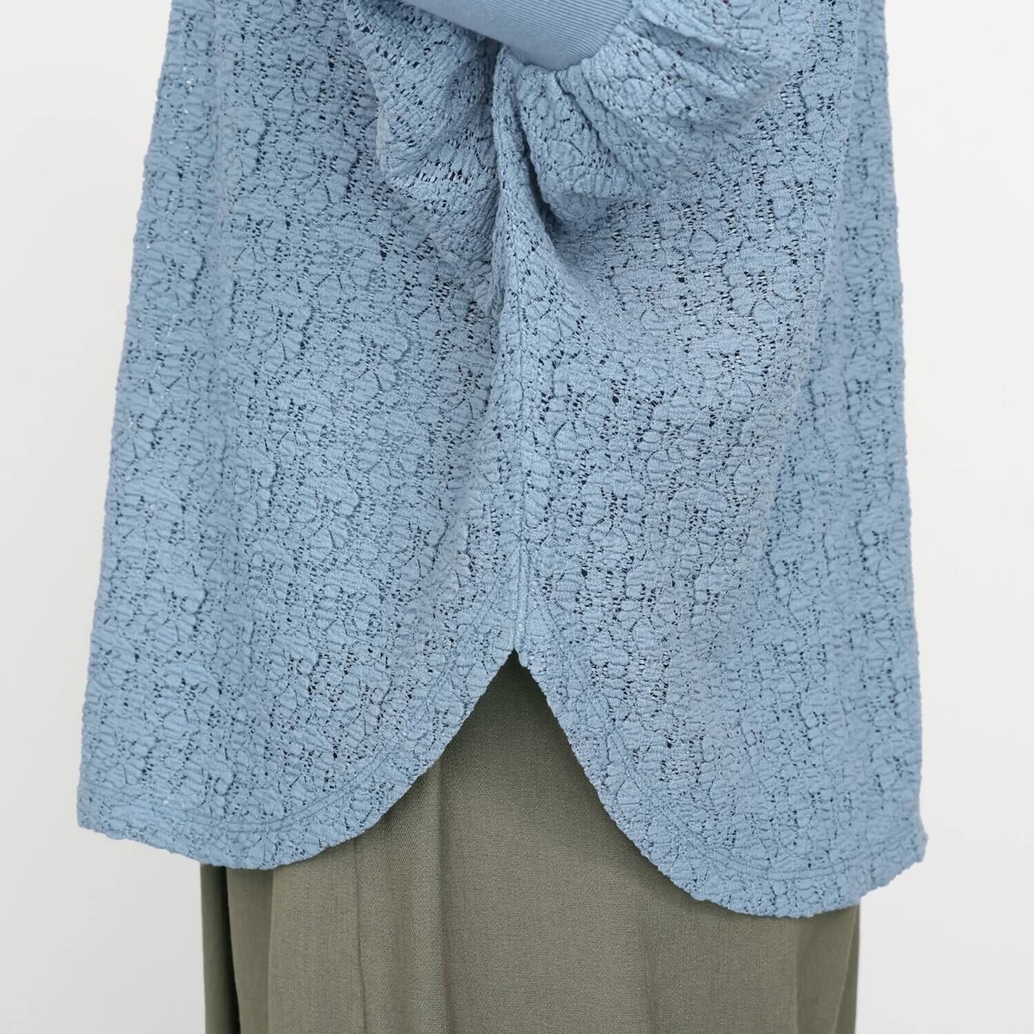 元町ゼラール ストレッチレース ニットリブコンビ ドルマンスリーブ プルオーバー