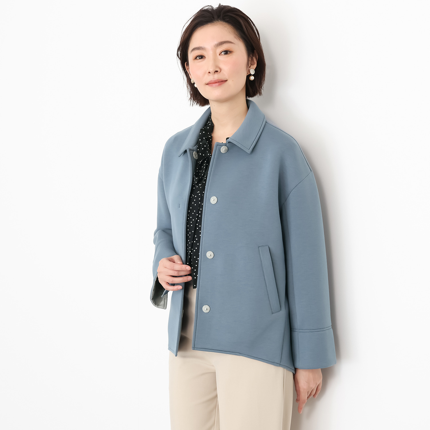 リサリサ ソフトダンボール バックラグランスリーブ シャツカラーブルゾン