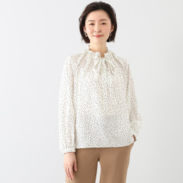 リサリサ ソフトデシン ランダムドットプリント ボウタイブラウス