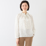 リサリサ ソフトデシン ランダムドットプリント ボウタイブラウス