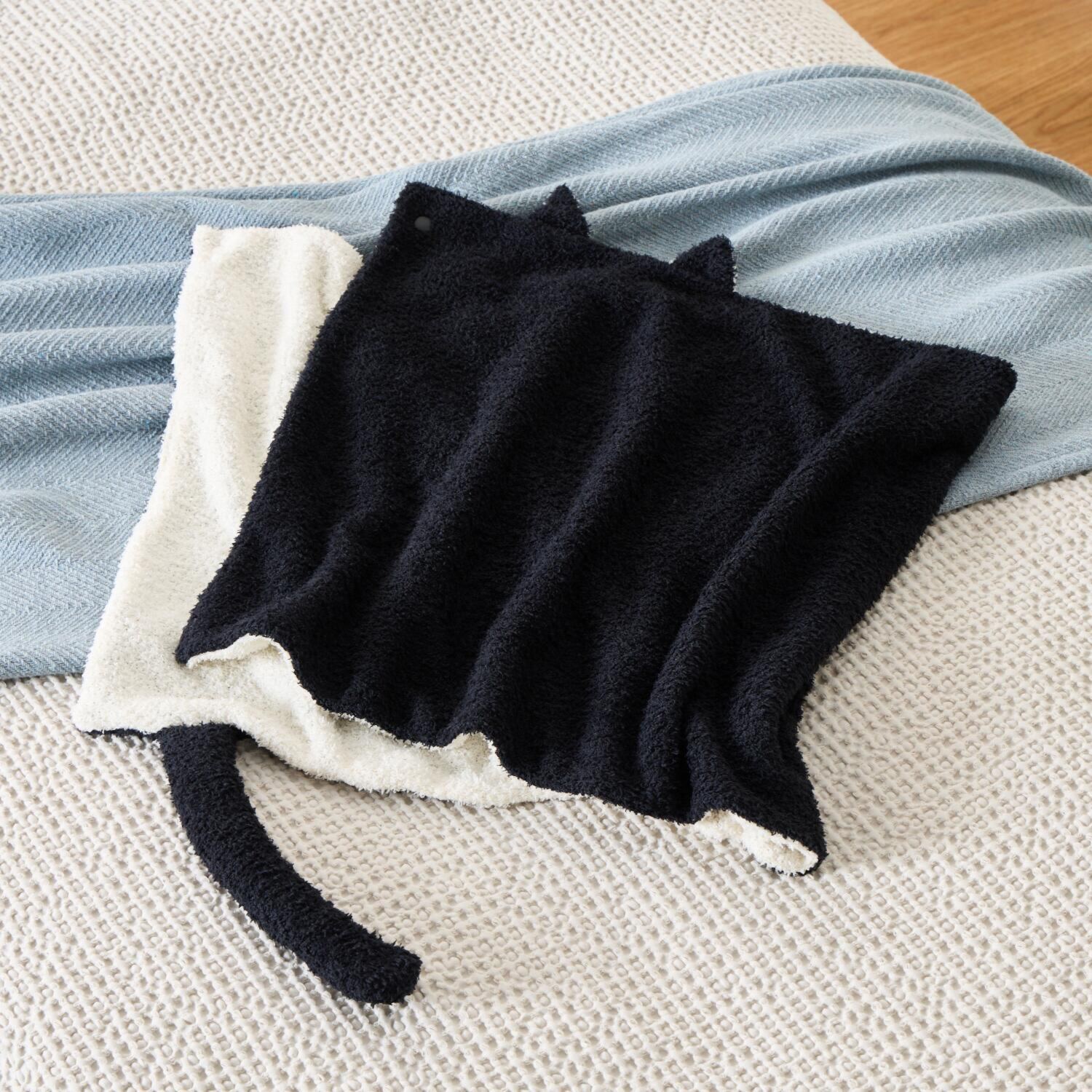 福助 ふわふわとろんな肌触り 猫耳としっぽに癒される！ にゃらまきブランケット