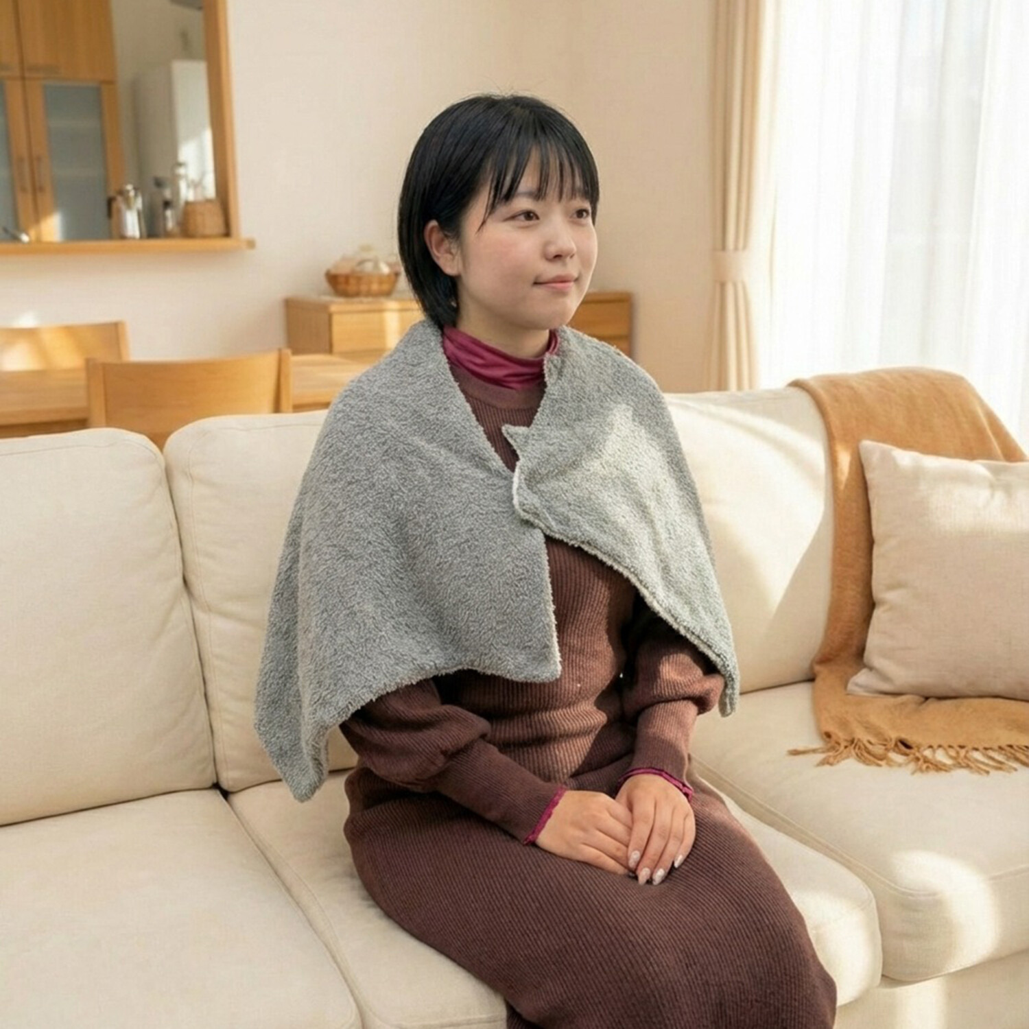 福助 ふわふわとろんな肌触り 猫耳としっぽに癒される！ にゃらまきブランケット