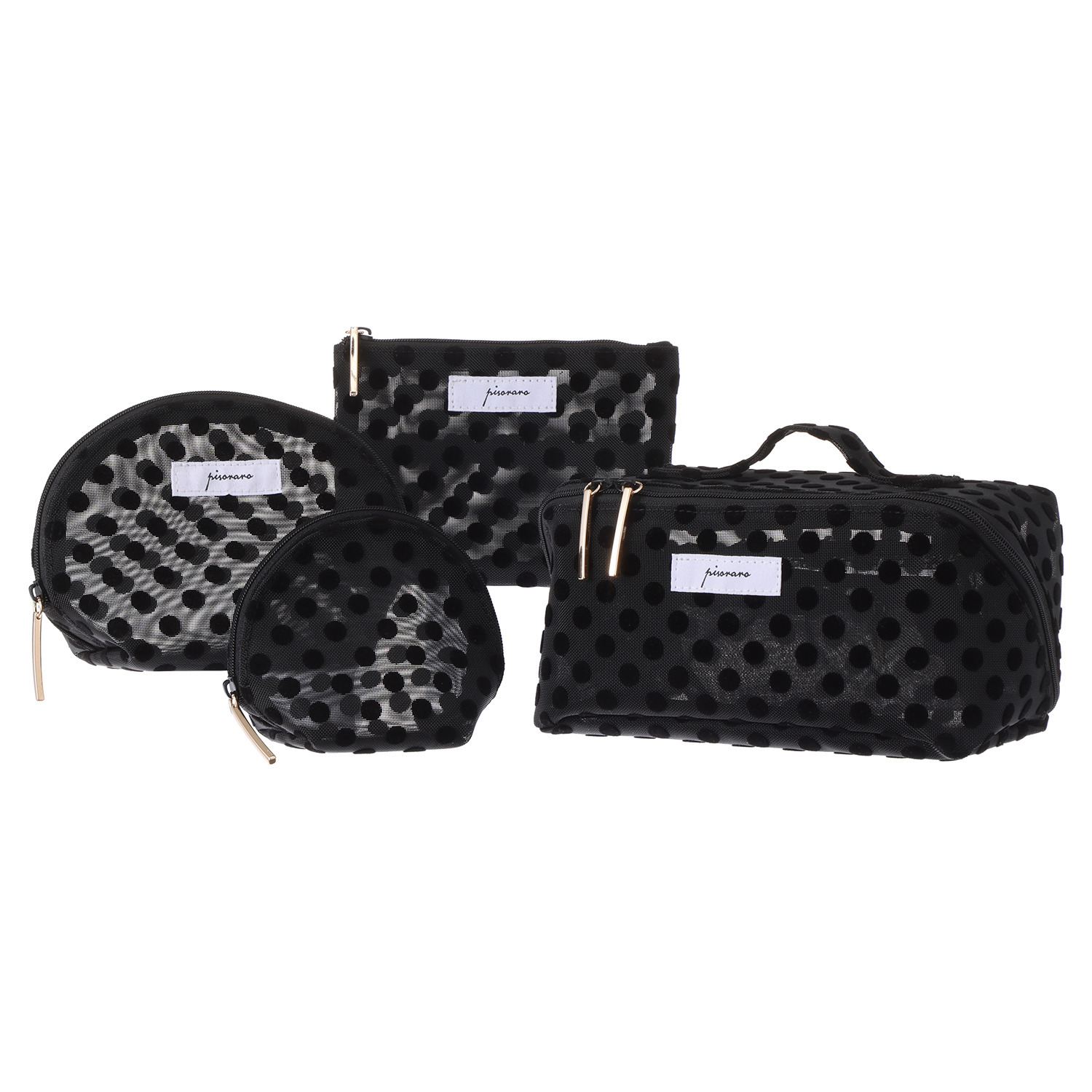 ピソラロ 軽く大容量！ ドット柄 メッシュポーチ４点セット