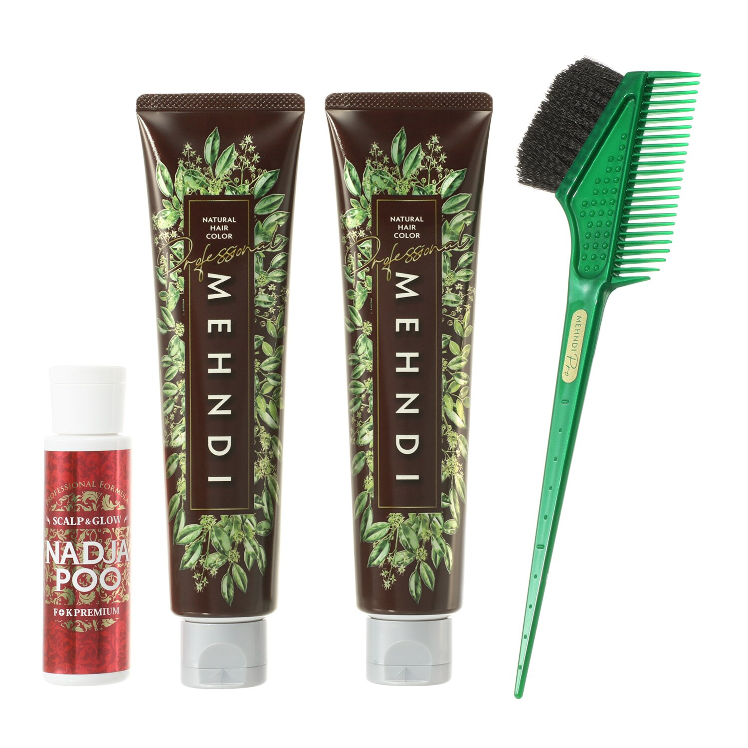 １回で染まる！ツヤ色！ メヘンディ　白髪染め ヘナ専門サロン開発 ナチュラルヘアカラー プロ　２本特別セット