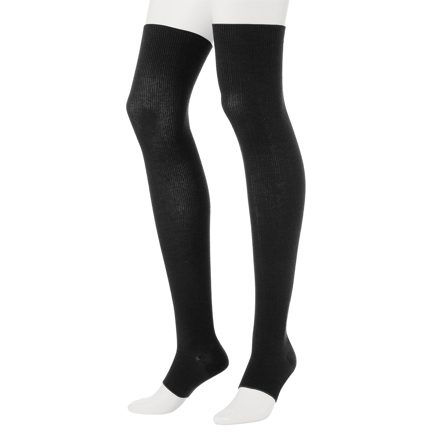 リオッサ 足首キュッ！ ひざ裏ゆったりの快適着圧 寝るときソックスＶ ブラック４足セット