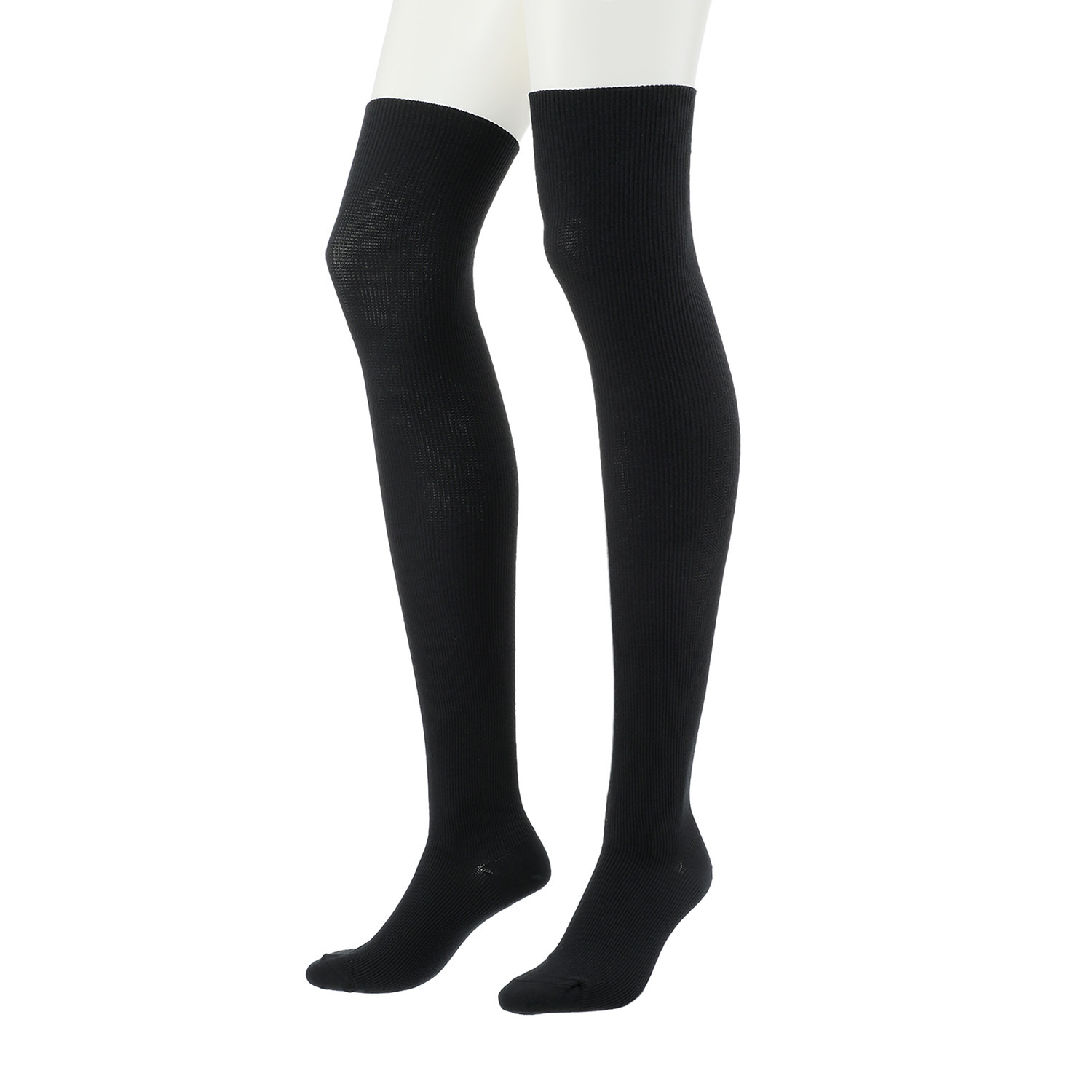 リオッサ 足首キュッ！ ひざ裏ゆったりの快適着圧 寝るときソックスＶ ブラック４足セット