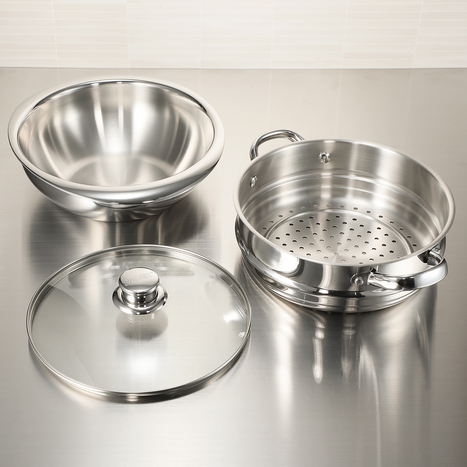 せいろ調理が可能で 料理の幅が広がる マイヤー スティーミィーセット ＜２４ｃｍ＞
