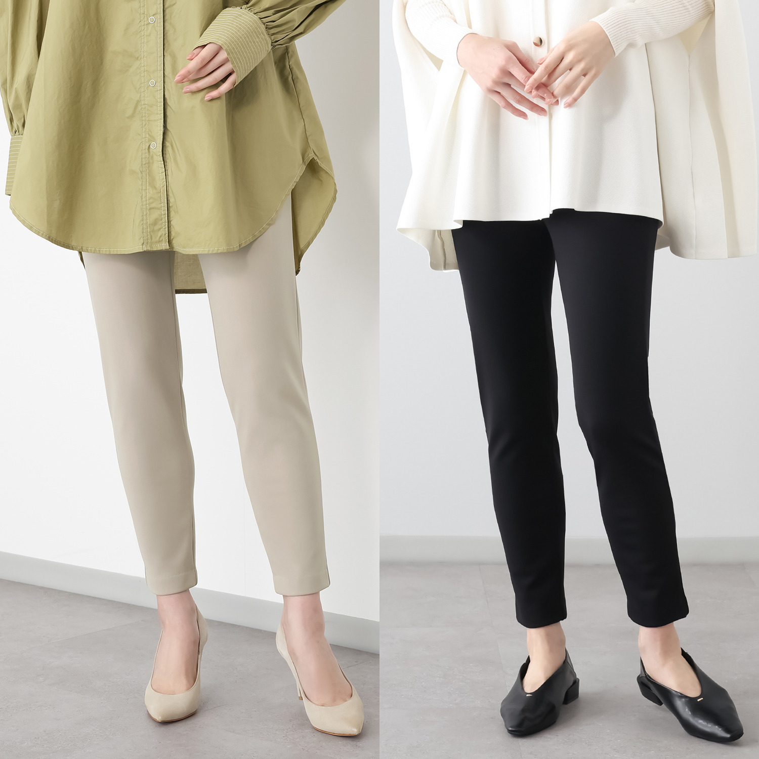 ピーツー ブラックと お好きなカラーが選べる！ キュプラ裏起毛 スリムパンツ２本セット ＜股下６４ｃｍ＞