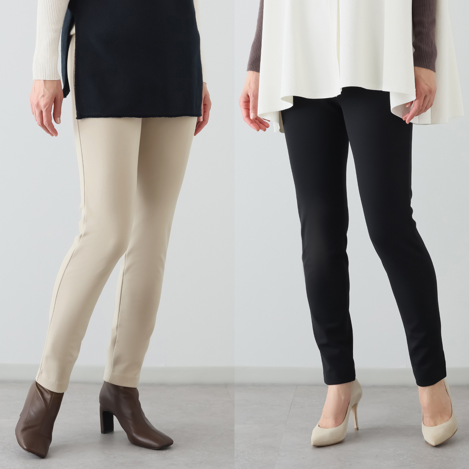 ピーツー ブラックと お好きなカラーが選べる！ キュプラ裏起毛 スリムパンツ２本セット ＜股下７２ｃｍ＞