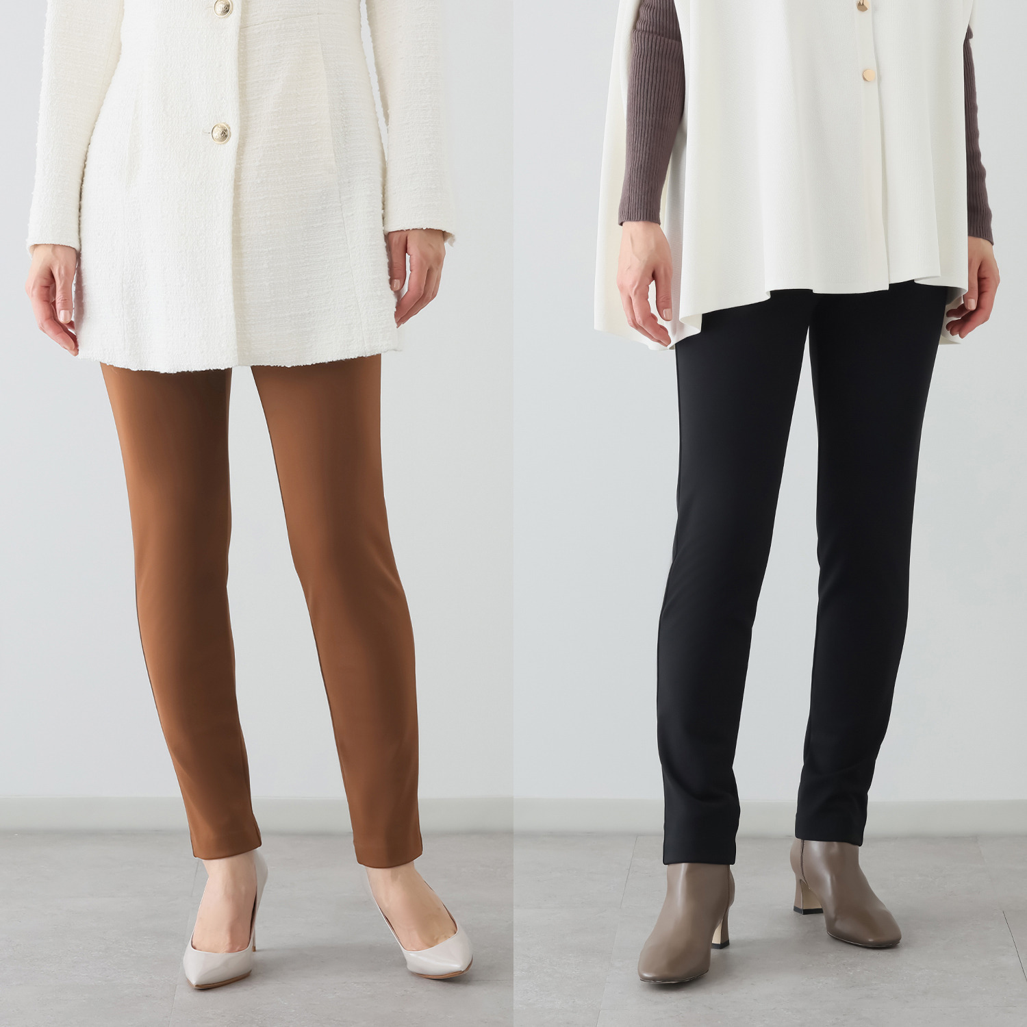 ピーツー ブラックと お好きなカラーが選べる！ キュプラ裏起毛 スリムパンツ２本セット ＜股下７２ｃｍ＞