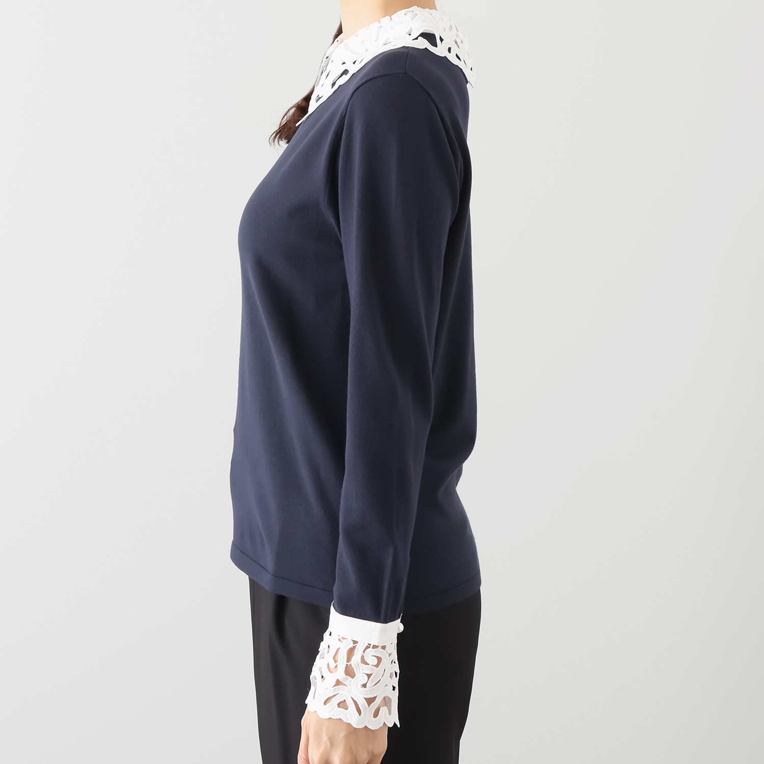 アペーナ バイカラー オリジナルレース アクセント ニットプルオーバー