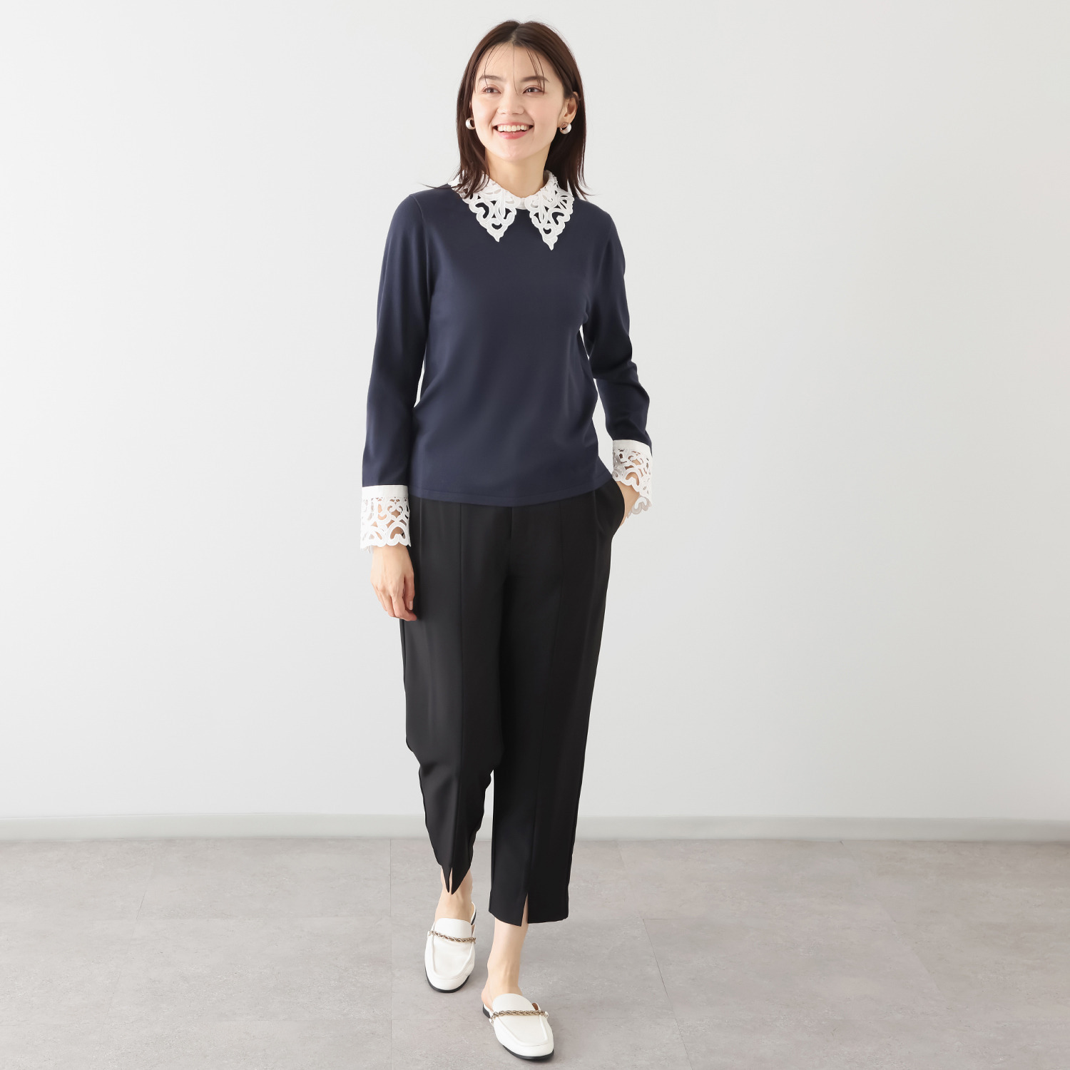 アペーナ バイカラー オリジナルレース アクセント ニットプルオーバー