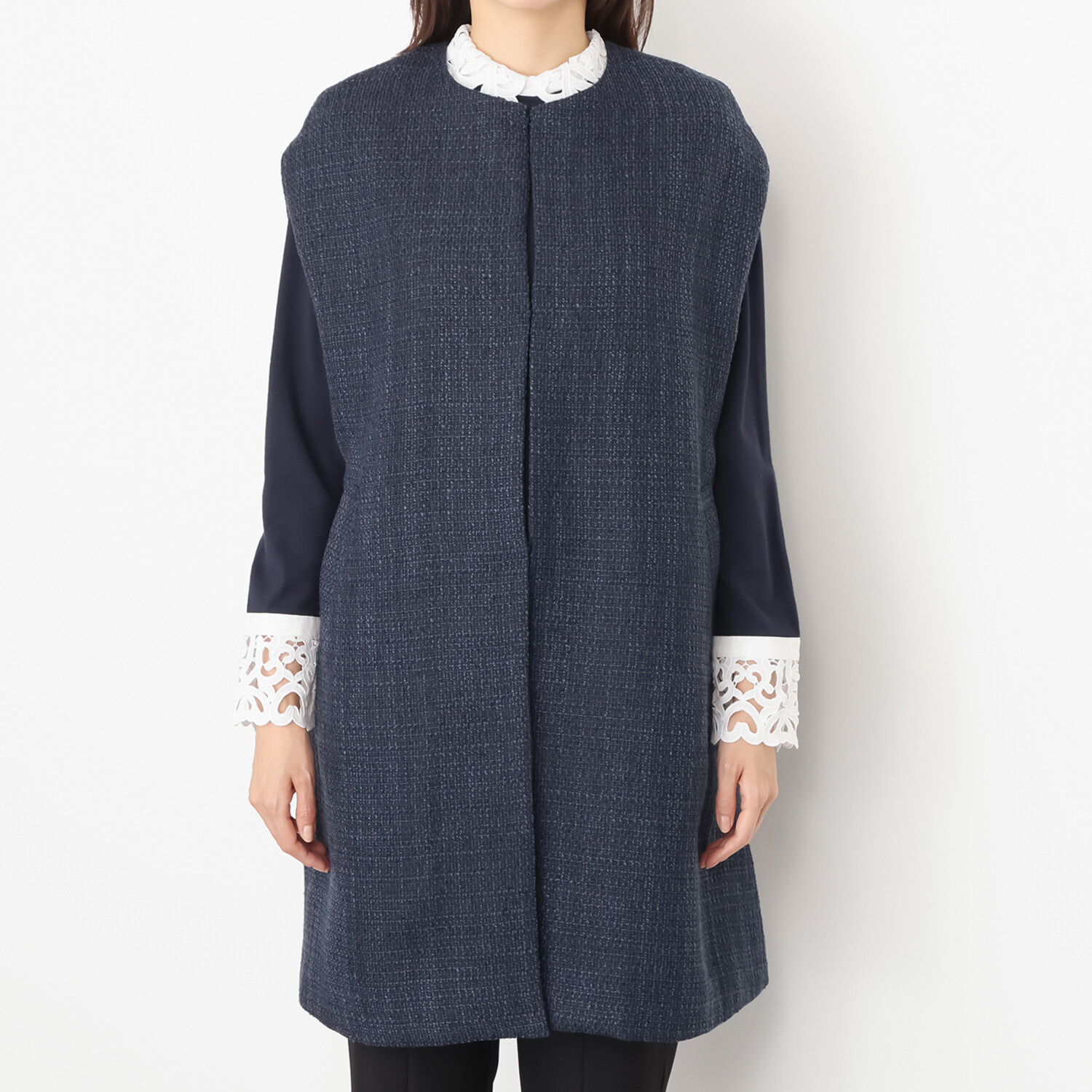 アペーナ 進化版 コクーンシルエット ツイードロングジレ