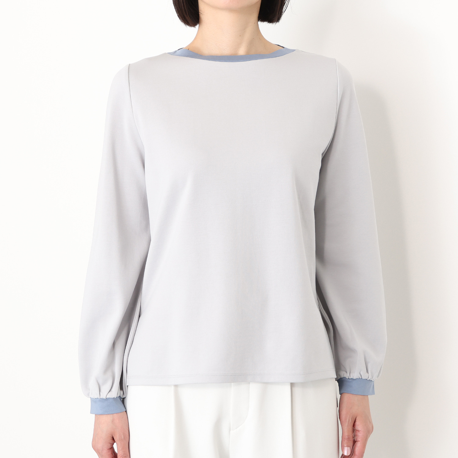 バーチ　ドゥエ コットンブレンドポンチ 配色アクセント 袖ボリュームプルオーバー