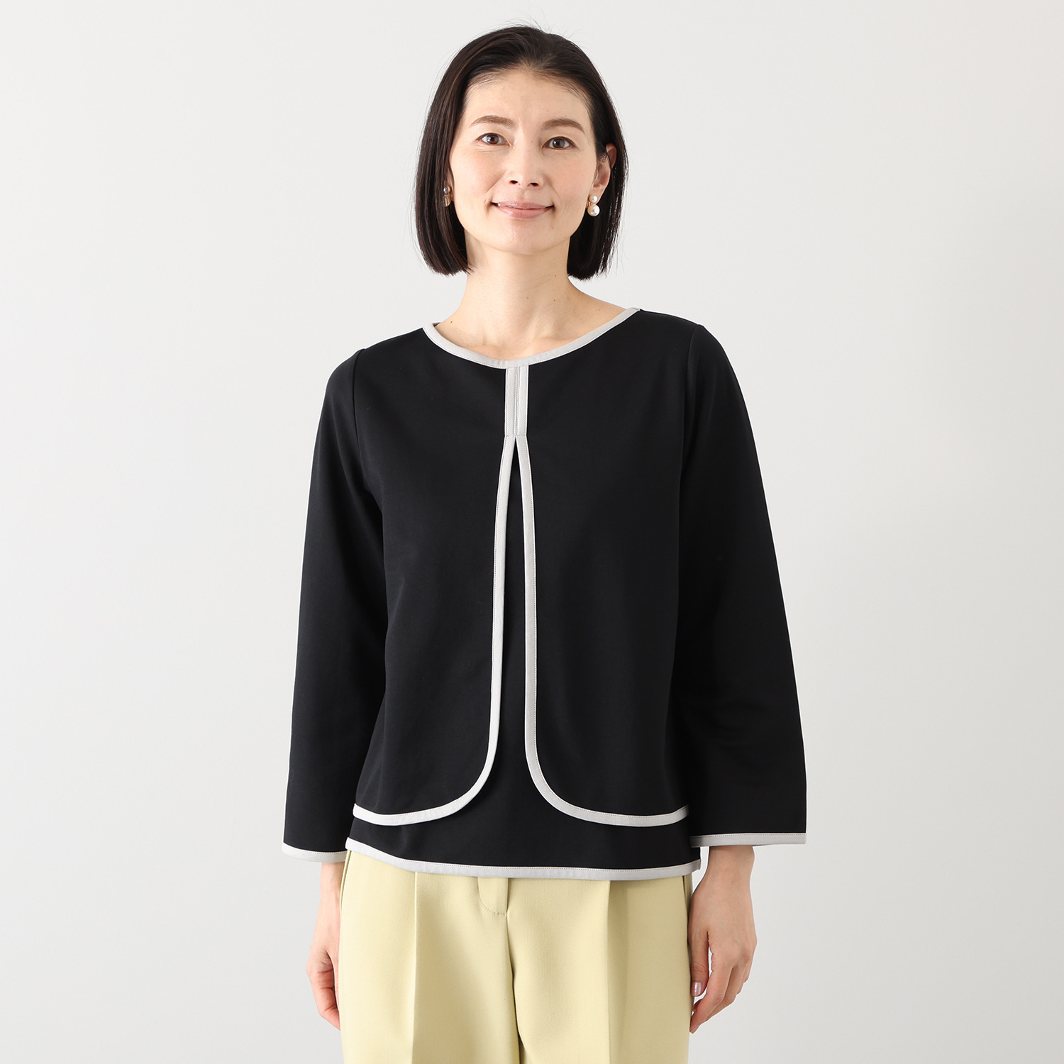 バーチ　ドゥエ コットンブレンドポンチ 配色アクセント アンサンブル風レイヤード プルオーバー