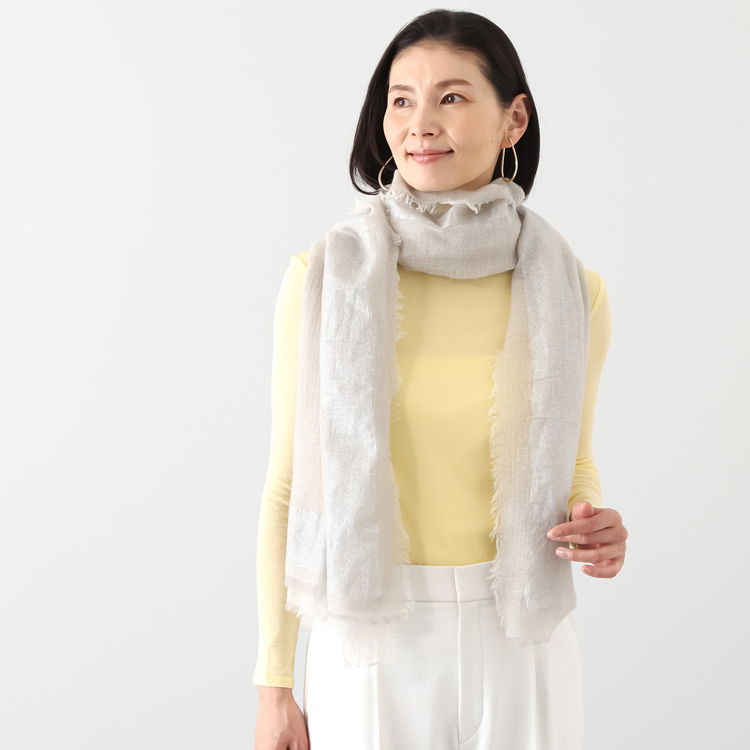 ティエドゥール 内モンゴル産 梳毛カシミヤ× コットンラミー 箔プリントストール