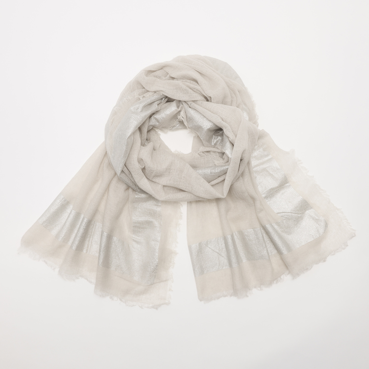 ティエドゥール 内モンゴル産 梳毛カシミヤ× コットンラミー 箔プリントストール