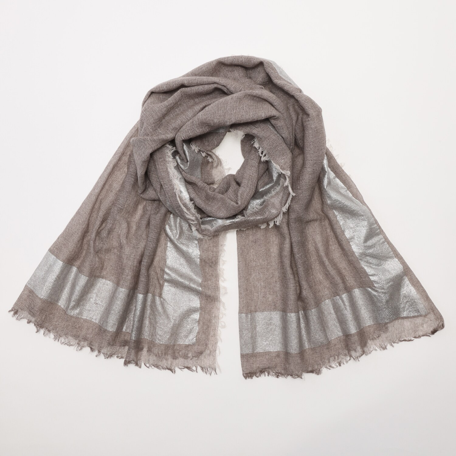 ティエドゥール 内モンゴル産 梳毛カシミヤ× コットンラミー 箔プリントストール