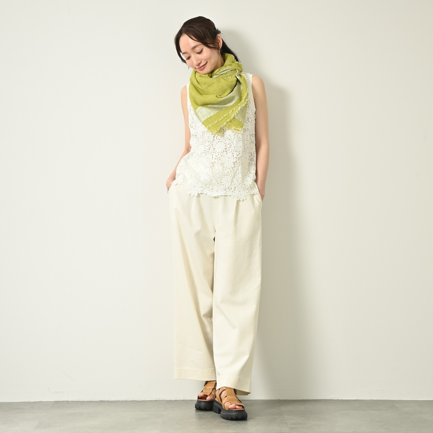 ティエドゥール 内モンゴル産 梳毛カシミヤ× コットンラミー 箔プリントストール