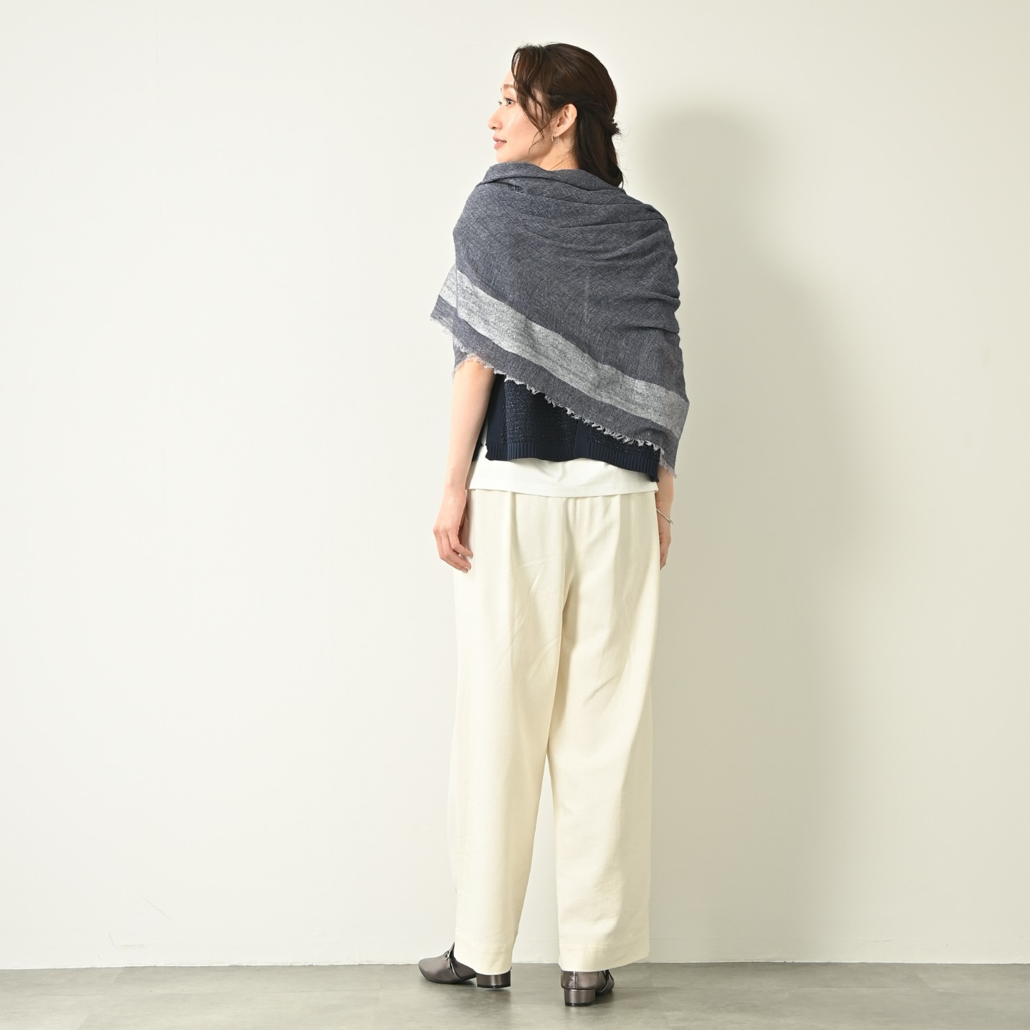 ティエドゥール 内モンゴル産 梳毛カシミヤ× コットンラミー 箔プリントストール