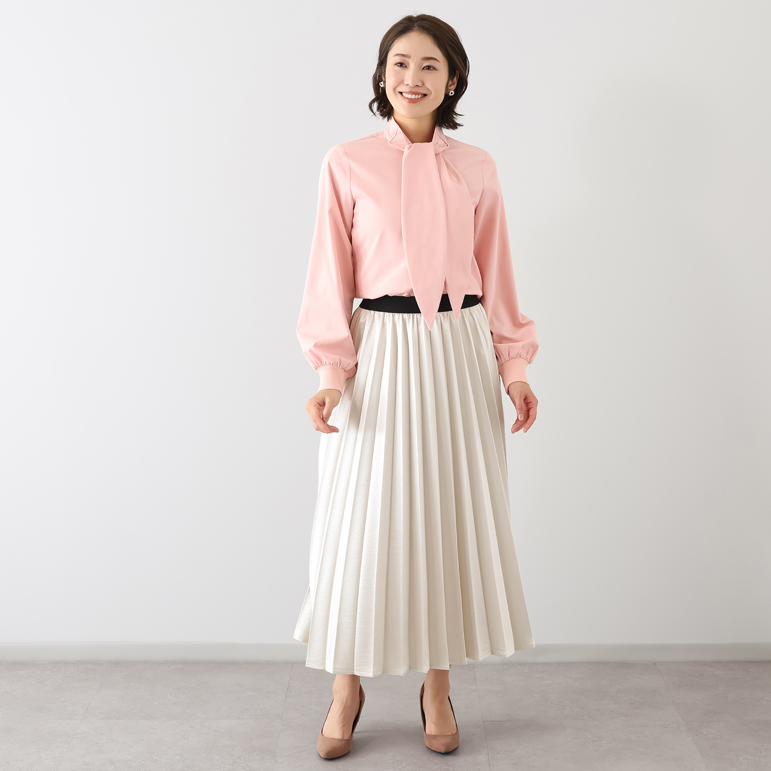 パルムミミ クリーミーツイル ボウタイシャツブラウス