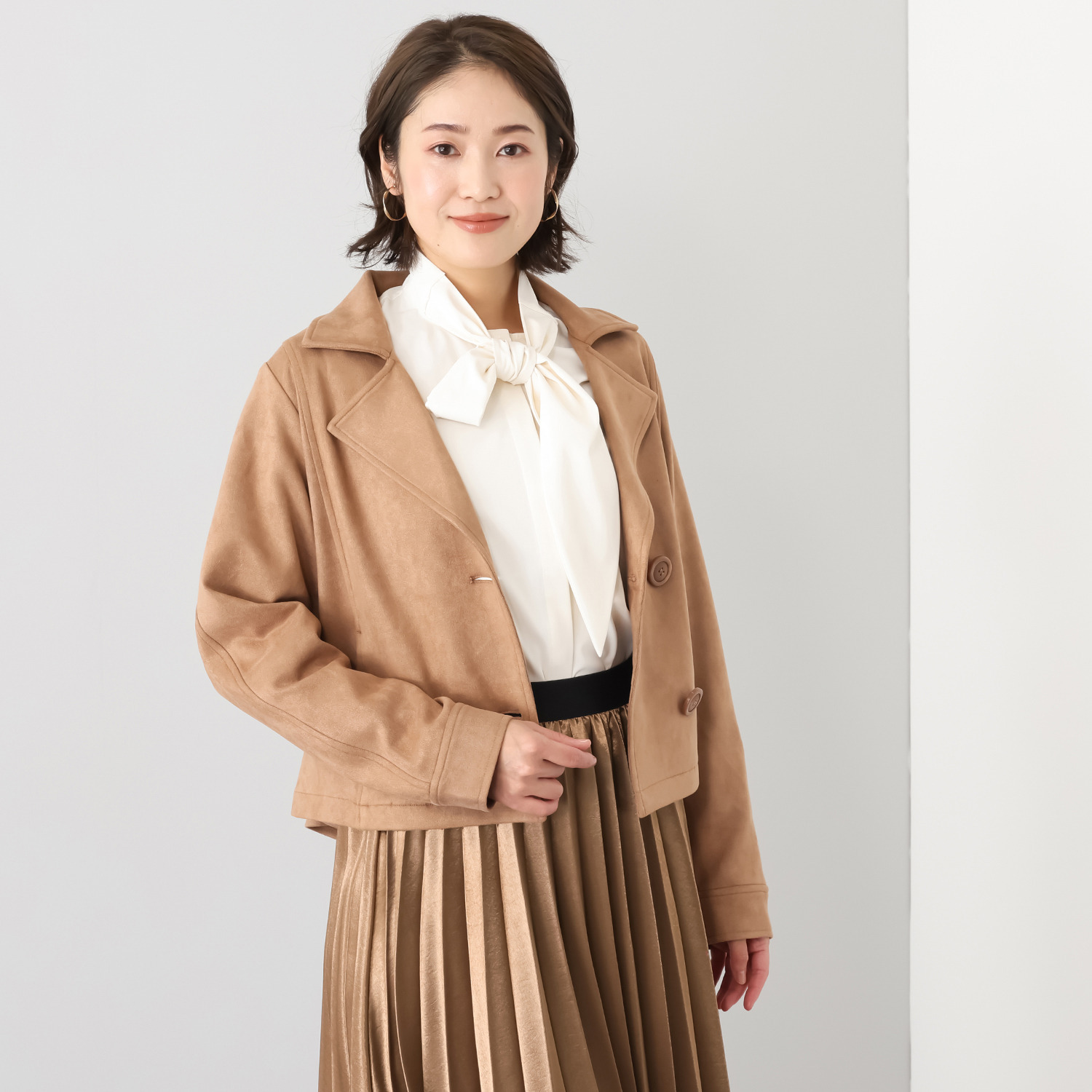 パルムミミ フェイクスエード ドローストリング付 ショートジャケット