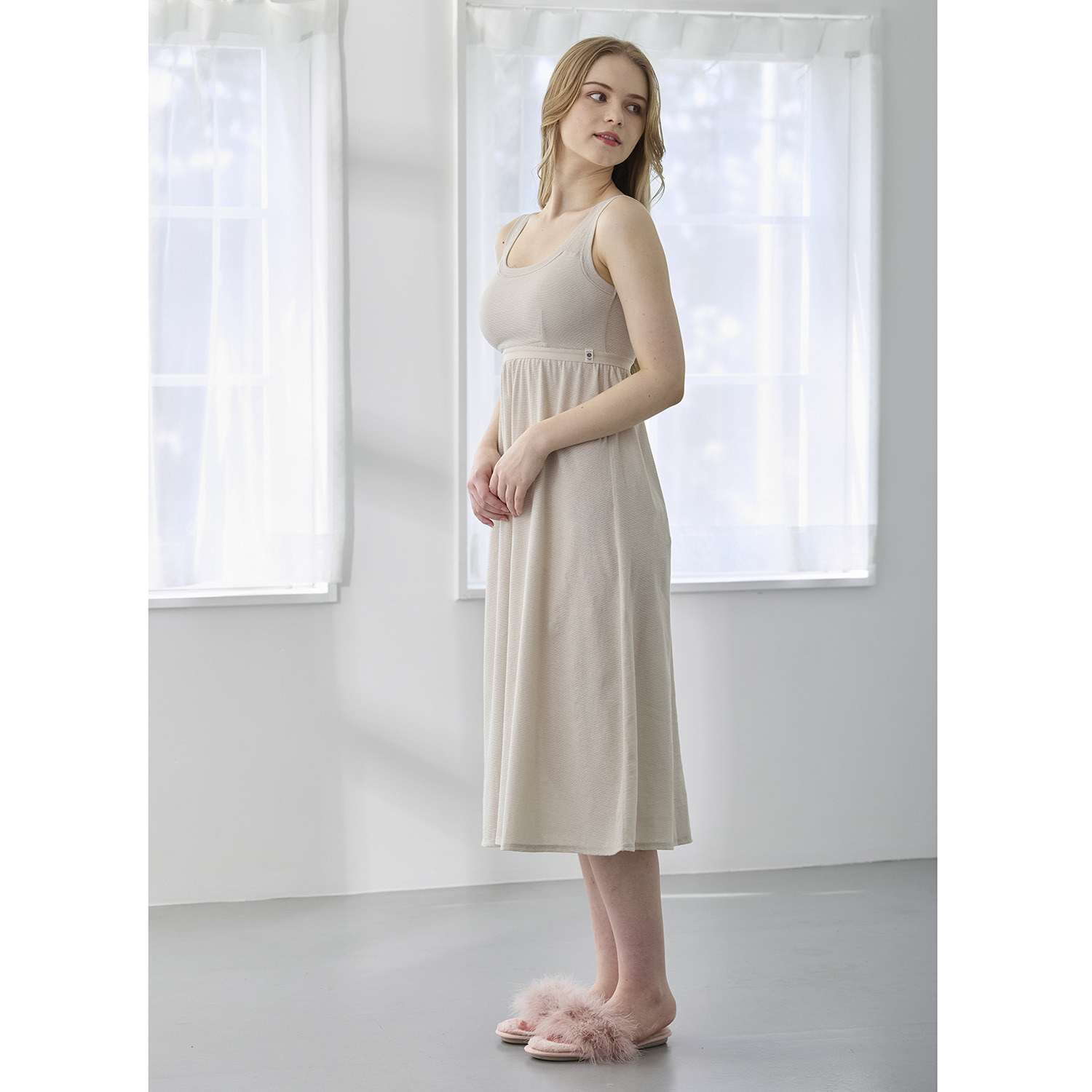 丸福ガーゼ 吸水速乾・抗菌防臭 オーガニックコットン混 カップ付ワンピース