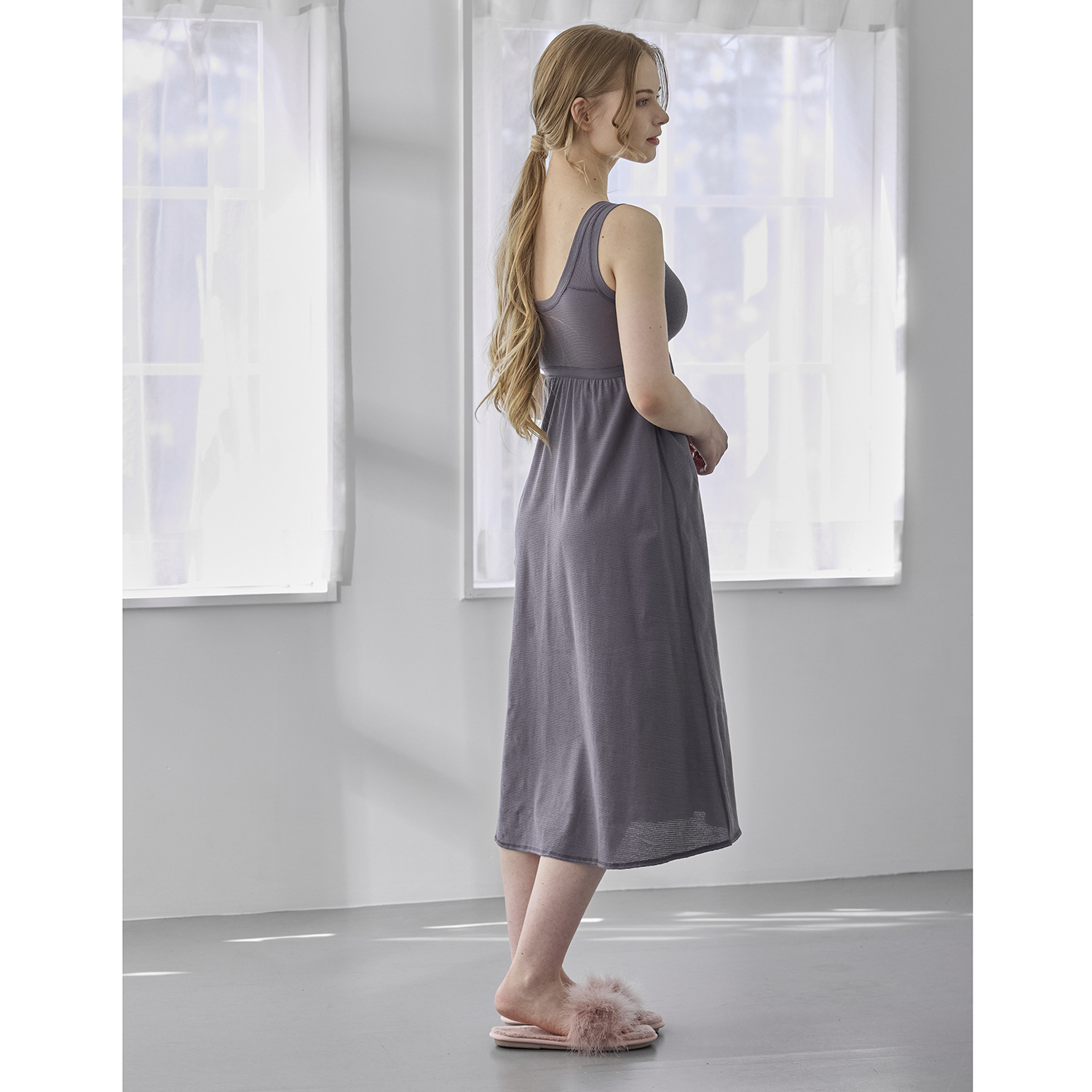 丸福ガーゼ 吸水速乾・抗菌防臭 オーガニックコットン混 カップ付ワンピース